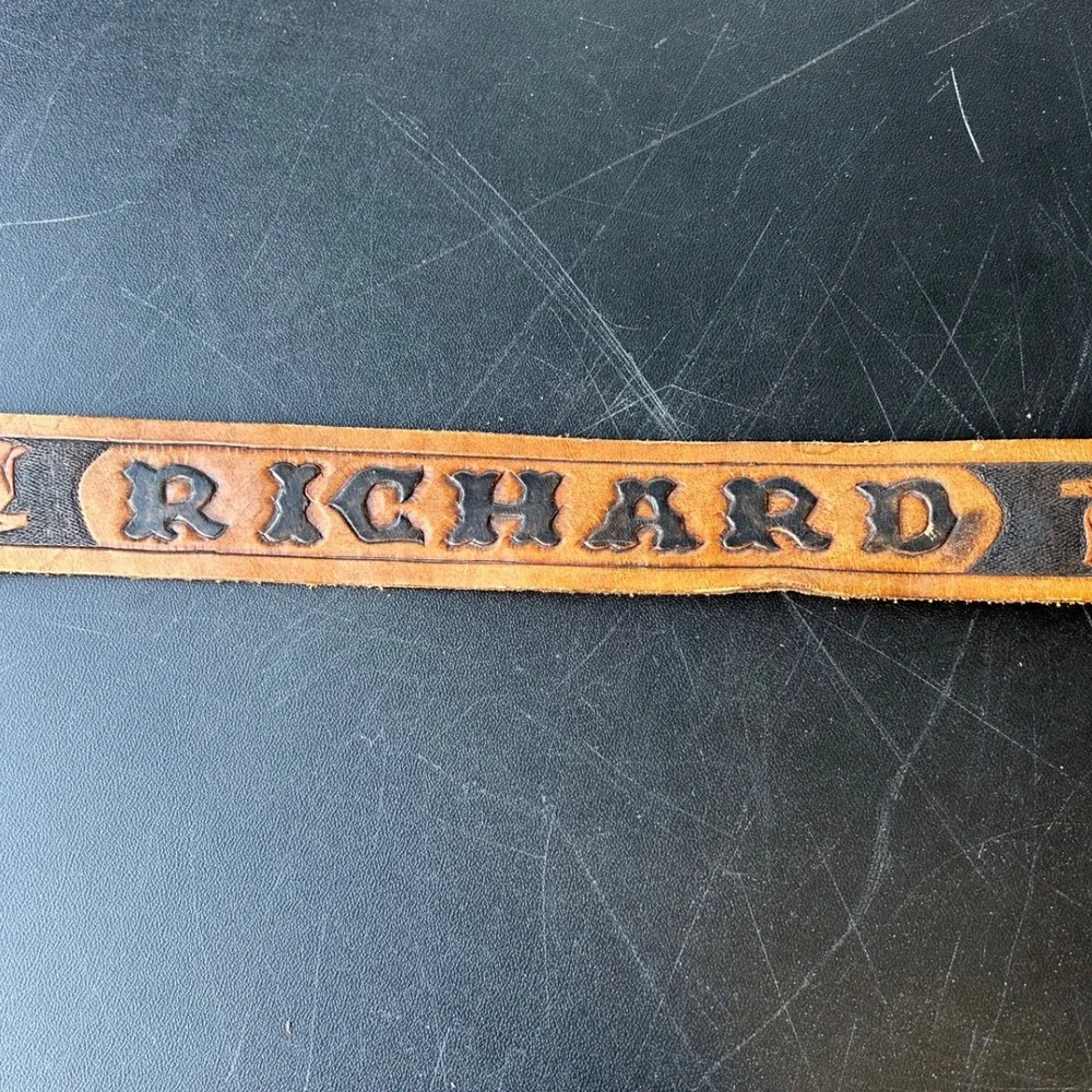 Vintage Richard Leather Belt Floral Buckle Western Cowboy Rustic Indie Americana